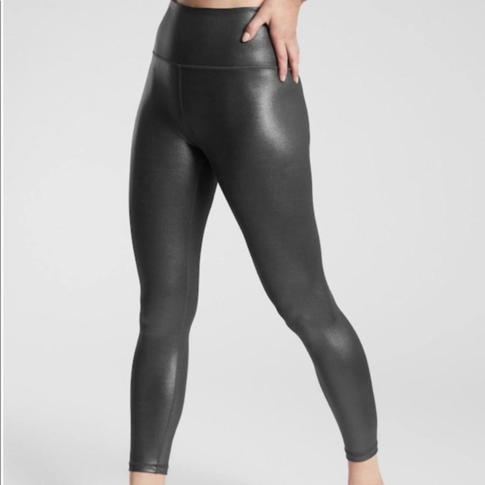 ATHLETA Elation High Rise Tight Metallic Shimmer Gray Silver 7/8 Legging Pant 1X